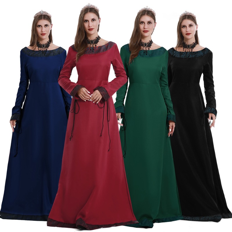 Necklaces - Vestido longo medieval feminino, com decote