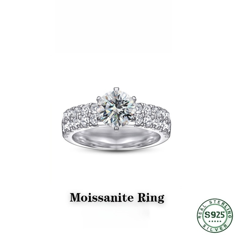 Moissanite Engagement Ring 1 Carat - Anel de diamante moissanite 100% prata