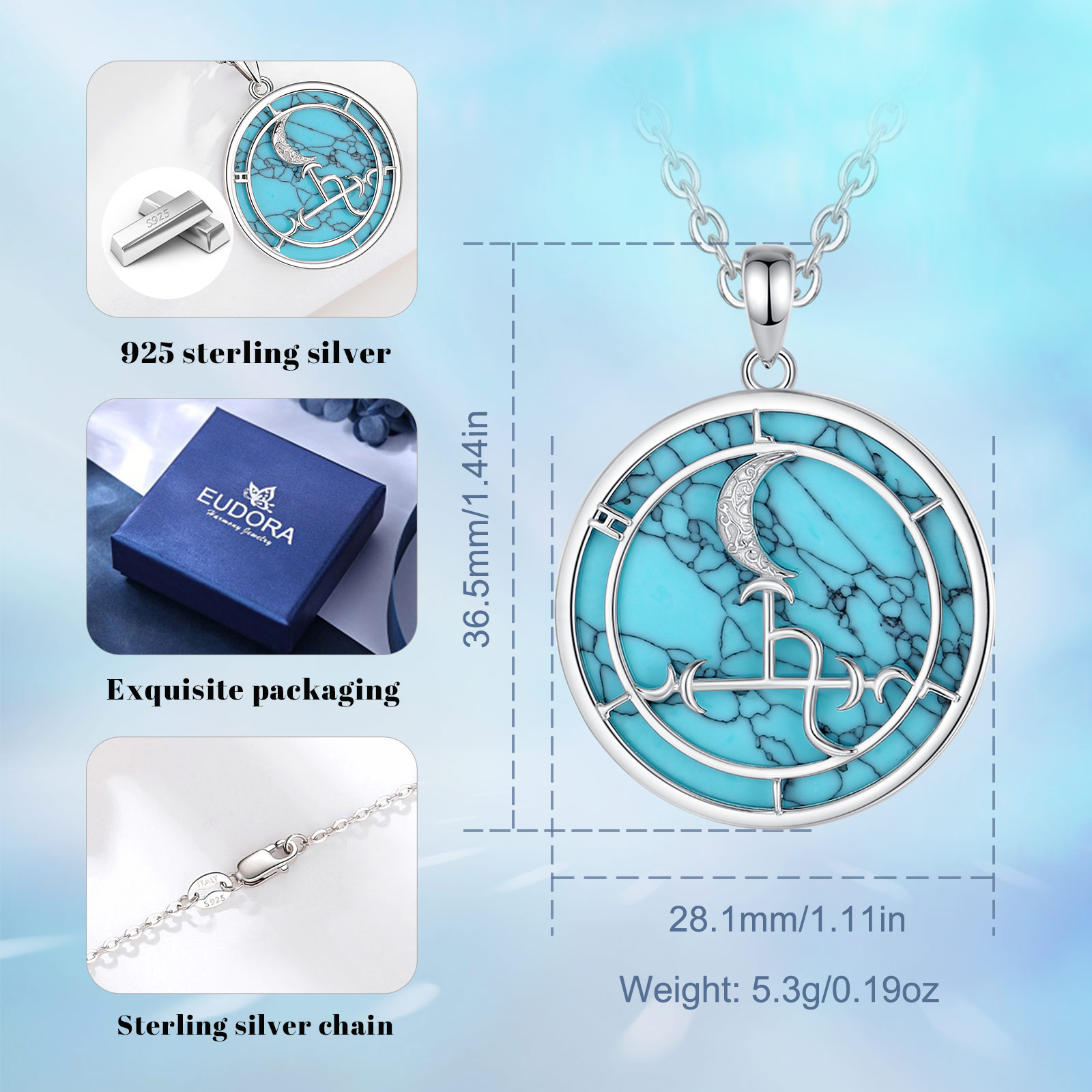 Eudora Lilith Colar Lua para H - 925 Sterling Silver Chain Necklace Men avaliação e preço