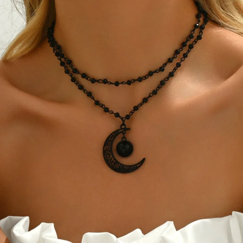 Colar com pingente de lua cres - Layered Pendant Necklace Aesthetic avaliação e preço