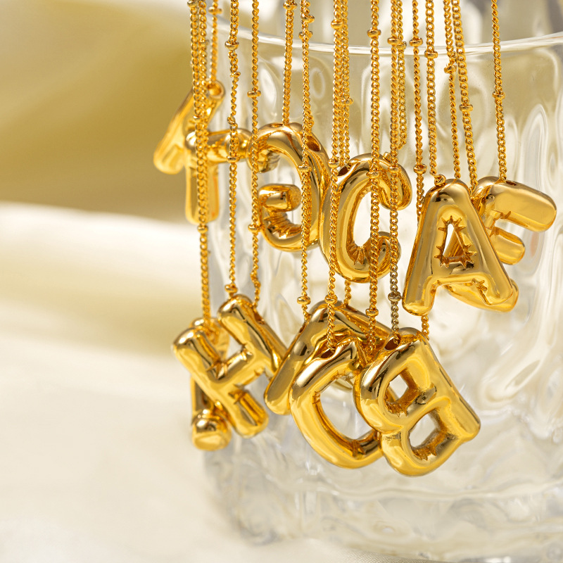 CARLIDANA-Colares de Bolhas de - Initial Letter Necklace 18K Gold avaliação e preço
