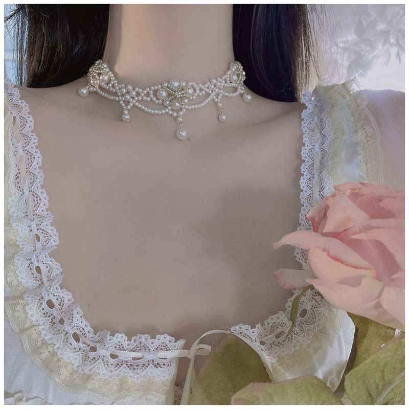 Luxo vintage pérola gargantilh - Pearl Choker Necklace Vintage avaliação e preço