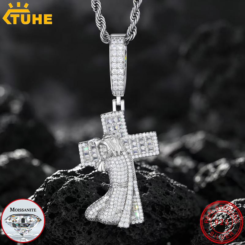 Pingente TUHE New Jesus Cross  - 925 Sterling Silver Chain Necklace Men avaliação e preço